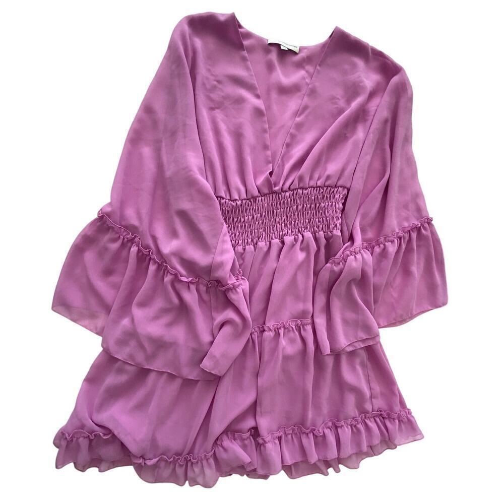 Lavender Brown Womens Flowy Tiered Pink Mini Dress Size XS